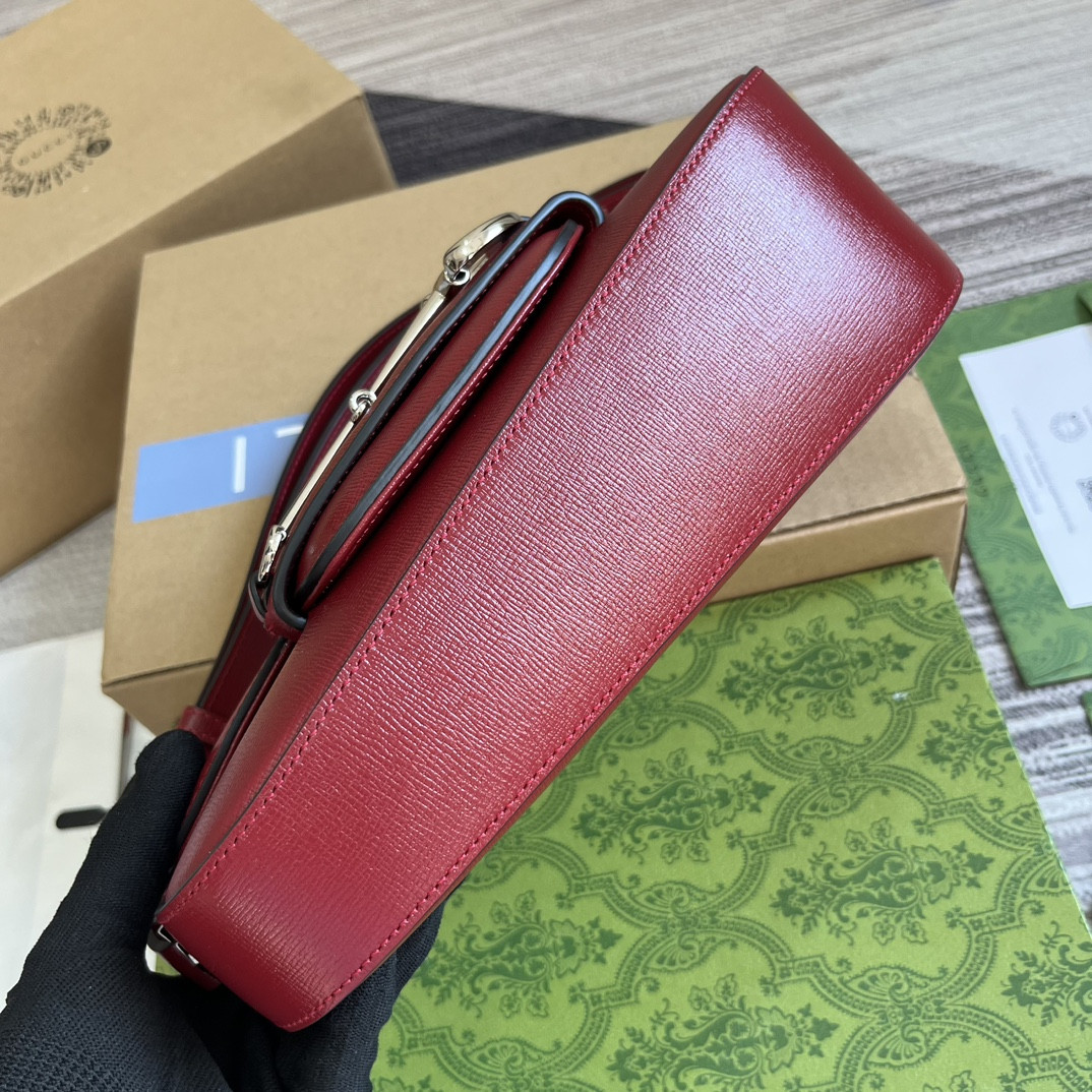 G*u*i horsebit 1955 small shoulder bag red 10.4"w x 6.7-4.1"h x 3.1-1.6"d