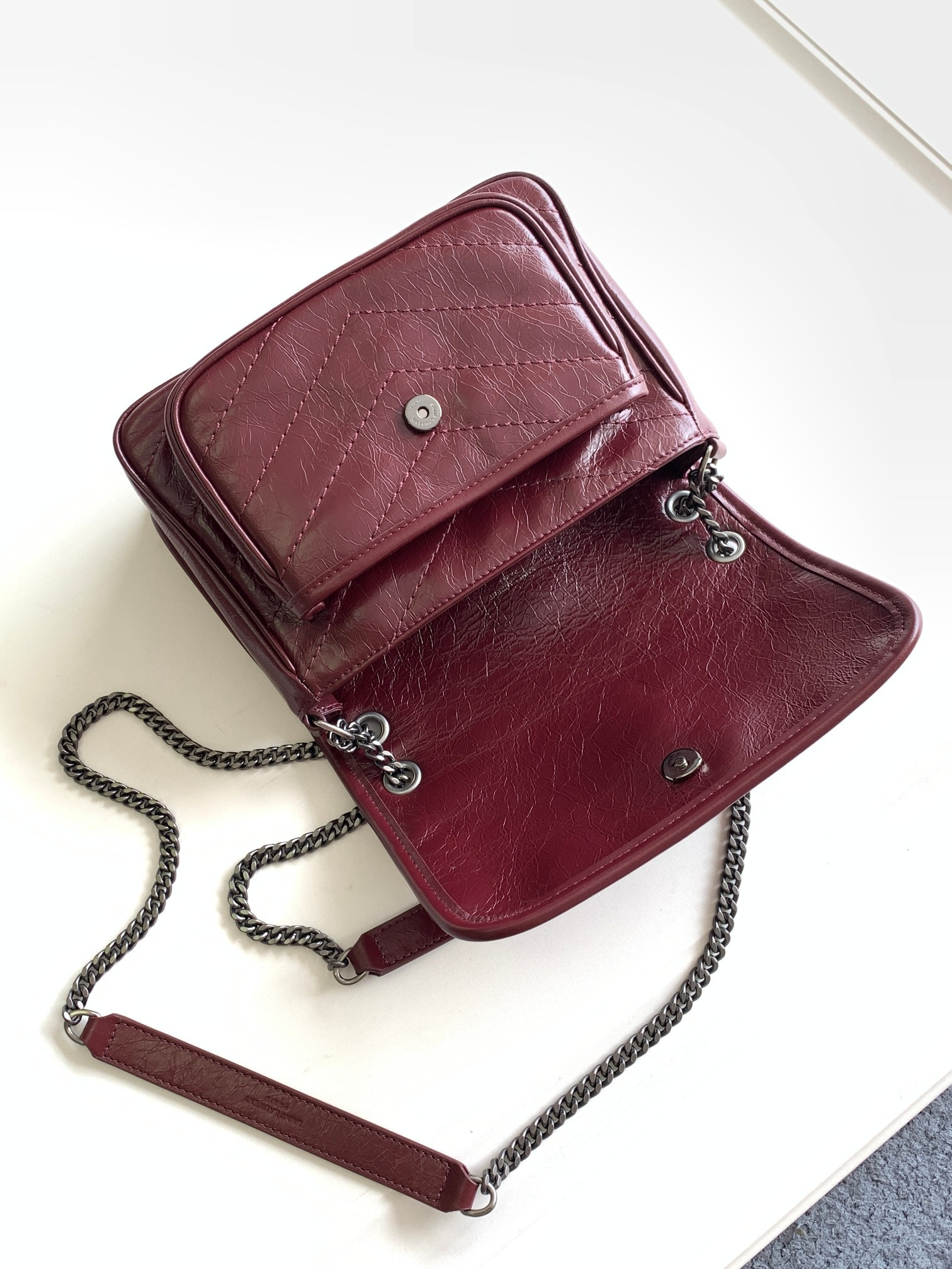Y*L niki baby in vintage leather claret 8.2 x 6 x 2.9 inches