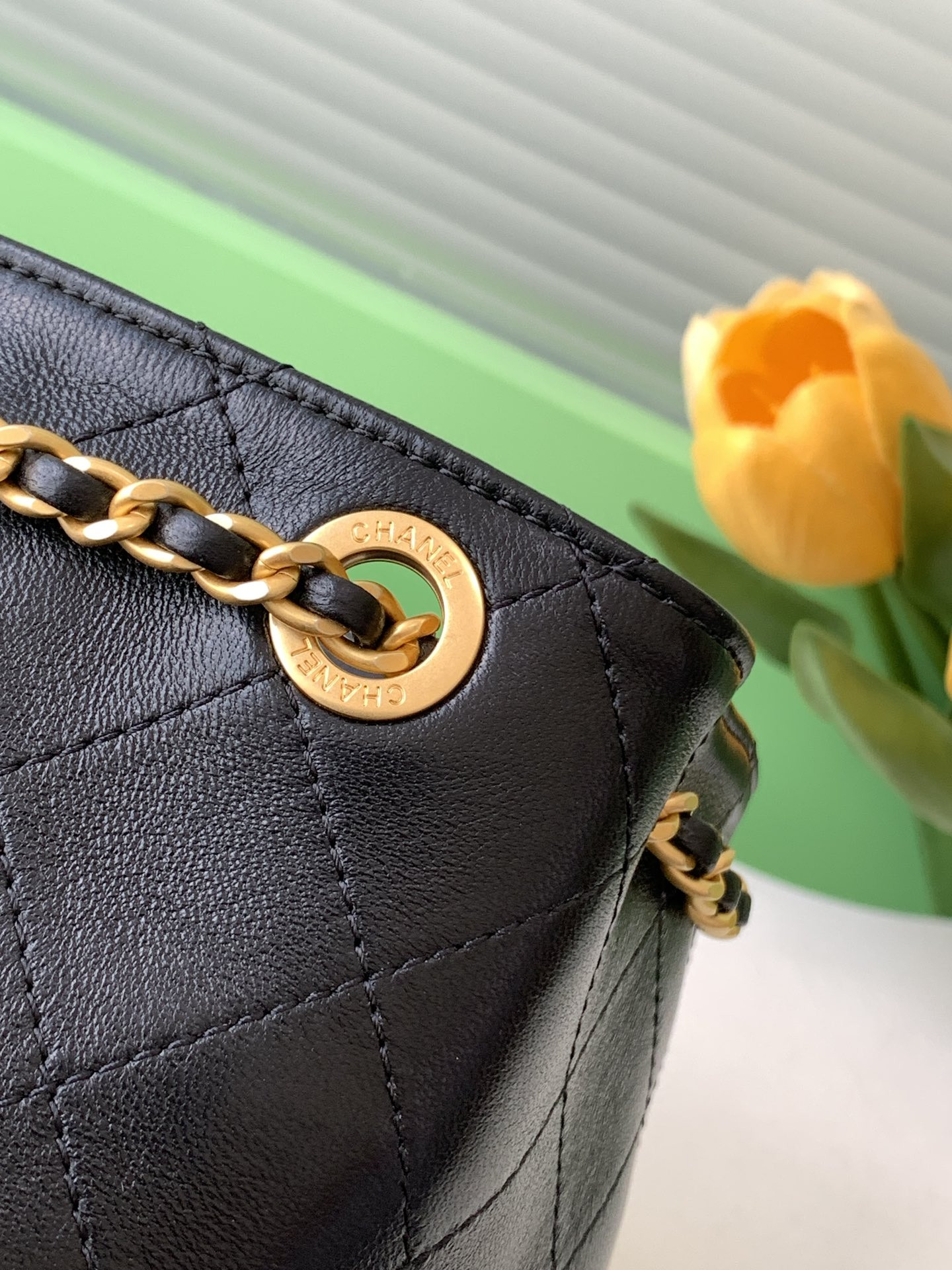 Ch*el backpack shiny lambskin 24.5x18x8cm